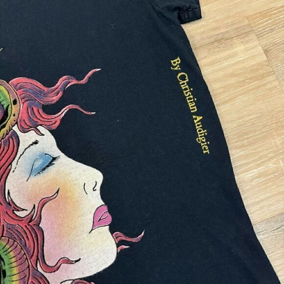 Ed Hardy by Christian Audigier Women’s Medium Black Witch Snake T-Shirt Biker - Picture 2 of 5